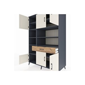 Kronos Dolap 10 Raflı Tek Çekmeceli 6 Kapaklı 132x59x195 Antrasit-aytaşı/çam