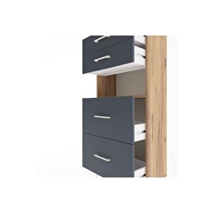 Arges Dolap Tek Raflı 4 Çekmeceli 60x30x134 Çam-antrasit