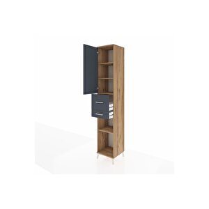 Hyperion Dolap 4 Raflı 2 Çekmeceli Tek Kapaklı 44x44x243 Çam-antrasit