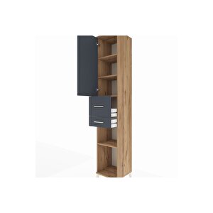 Hyperion Dolap 4 Raflı 2 Çekmeceli Tek Kapaklı 44x44x243 Çam-antrasit