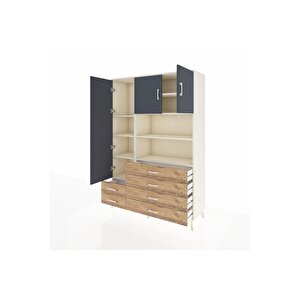 Hyperion Dolap 8 Raflı 6 Çekmeceli 3 Kapaklı 132x44x195 Aytaşı-antrasit/çam