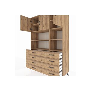 Hyperion Gardrop 8 Raflı 8 Çekmeceli 3 Kapaklı 132x44x195 Çam-çam