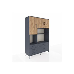 Hyperion Dolap 8 Raflı 5 Çekmeceli 3 Kapaklı 132x44x195 Antrasit-çam/antrasit