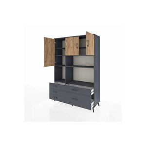 Hyperion Dolap 8 Raflı 5 Çekmeceli 3 Kapaklı 132x44x195 Antrasit-çam/antrasit