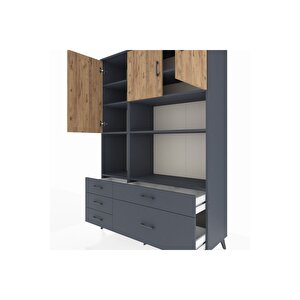 Hyperion Dolap 8 Raflı 5 Çekmeceli 3 Kapaklı 132x44x195 Antrasit-çam/antrasit