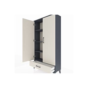 Arges Dolap 4 Raflı Tek Çekmeceli 2 Kapaklı 88x30x163 Antrasit-aytaşı