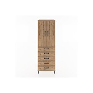 Hyperion Dolap Tek Raflı 5 Çekmeceli Tek Askılı 60x44x182 Çam-çam