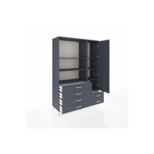 Hyperion Gardrop 7 Raflı 6 Çekmeceli Tek Kapaklı  132x44x195 Antrasit-antrasit