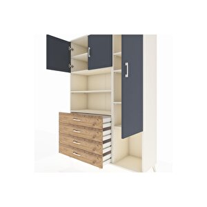 Hyperion Dolap 8 Raflı 4 Çekmeceli 3 Kapaklı 132x44x195 Aytaşı-antrasit/çam
