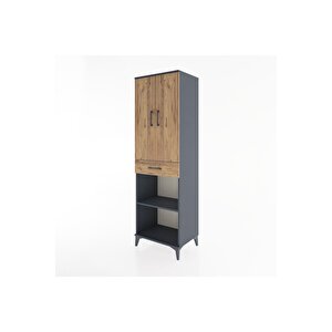 Hyperion Dolap 4 Raflı Tek Çekmeceli 2 Kapaklı 60x44x195 Antrasit-çam