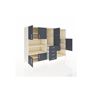 Kronos Dolap 10 Raflı 4 Çekmeceli 8 Kapaklı 220x59x163 Aytaşı-antrasit