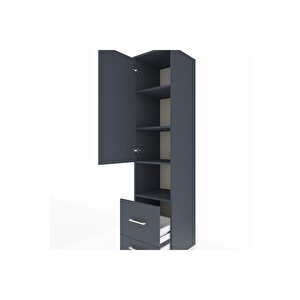 Hyperion Dolap 4 Raflı 2 Çekmeceli Tek Kapaklı 44x44x195 Antrasit-antrasit