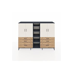 Hyperion Dolap 10 Raflı 6 Çekmeceli 4 Kapaklı 220x44x163 Antrasit-aytaşı/çam