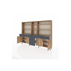 Arges Dolap 11 Raflı 5 Çekmeceli 4 Kapaklı 220x30x163 Çam-çam/antrasit