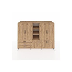 Kronos Dolap 11 Raflı 3 Çekmeceli 7 Kapaklı 220x59x163 Çam-çam