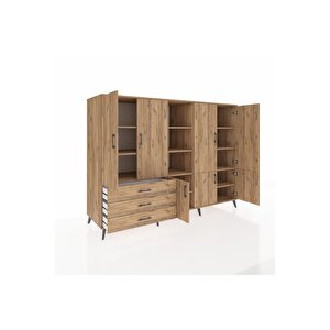 Kronos Dolap 11 Raflı 3 Çekmeceli 7 Kapaklı 220x59x163 Çam-çam