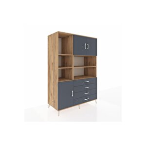 Kronos Dolap 8 Raflı 4 Çekmeceli 3 Kapaklı 132x59x195 Çam-antrasit/antrasit