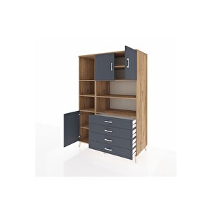 Kronos Dolap 8 Raflı 4 Çekmeceli 3 Kapaklı 132x59x195 Çam-antrasit/antrasit