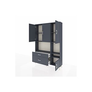 Arges Gardrop 7 Raflı 2 Çekmeceli 4 Kapaklı 132x30x195 Antrasit-antrasit