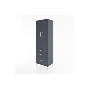 Hyperion Dolap 2 Raflı 3 Çekmeceli Tek Askılı 60x44x195 Antrasit-antrasit