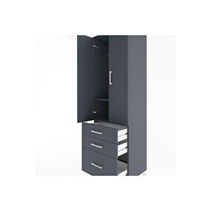 Hyperion Dolap 2 Raflı 3 Çekmeceli Tek Askılı 60x44x195 Antrasit-antrasit
