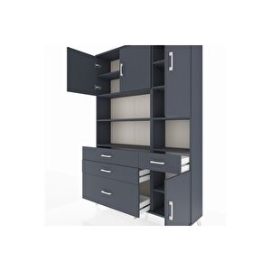 Arges Gardrop 9 Raflı 4 Çekmeceli 4 Kapaklı 132x30x195 Antrasit-antrasit