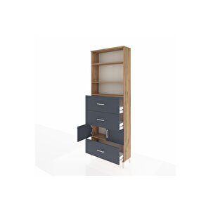 Arges Dolap 4 Raflı 3 Çekmeceli 2 Kapaklı 88x30x243 Çam-antrasit