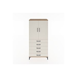Hyperion Dolap Tek Raflı 5 Çekmeceli Tek Askılı 88x44x182 Çam-aytaşı
