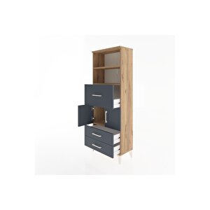 Arges Dolap 3 Raflı 3 Çekmeceli 2 Kapaklı 60x30x163 Çam-antrasit