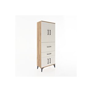 Arges Dolap 3 Raflı 2 Çekmeceli 4 Kapaklı 60x30x163 Çam-aytaşı