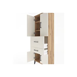 Arges Dolap 3 Raflı 2 Çekmeceli 4 Kapaklı 60x30x163 Çam-aytaşı