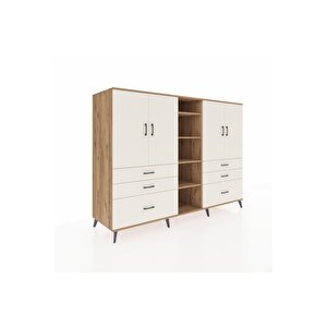 Kronos Dolap 10 Raflı 6 Çekmeceli 4 Kapaklı 220x59x163 Çam-aytaşı