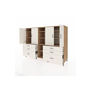Kronos Dolap 10 Raflı 6 Çekmeceli 4 Kapaklı 220x59x163 Çam-aytaşı