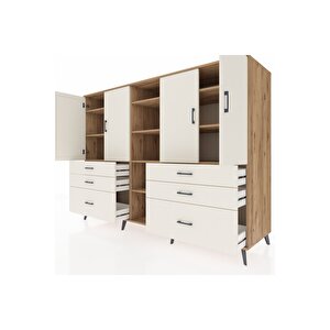 Kronos Dolap 10 Raflı 6 Çekmeceli 4 Kapaklı 220x59x163 Çam-aytaşı