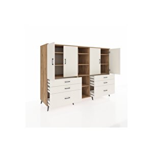 Kronos Dolap 10 Raflı 6 Çekmeceli 4 Kapaklı 220x59x163 Çam-aytaşı