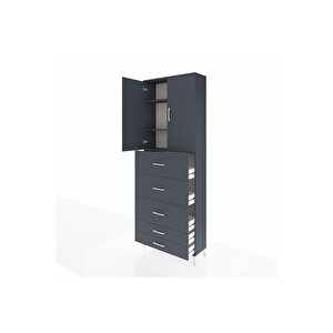 Arges Dolap 3 Raflı 5 Çekmeceli 2 Kapaklı 88x30x243 Antrasit-antrasit