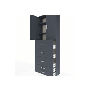 Arges Dolap 3 Raflı 5 Çekmeceli 2 Kapaklı 88x30x243 Antrasit-antrasit