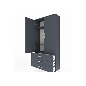 Arges Dolap 3 Raflı 3 Çekmeceli 2 Kapaklı 88x30x182 Antrasit-antrasit