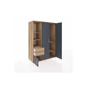 Kronos Dolap 5 Raflı 2 Çekmeceli Tek Askılı 132x59x195 Çam-antrasit/çam