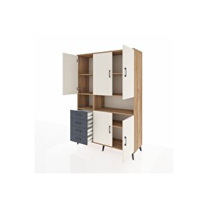 Hyperion Dolap 7 Raflı 4 Çekmeceli 5 Kapaklı 132x44x195 Çam-aytaşı/antrasit