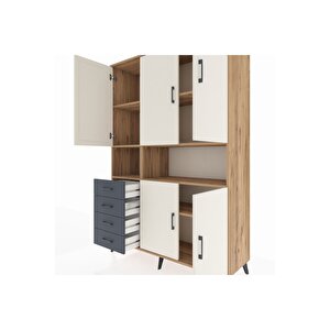 Hyperion Dolap 7 Raflı 4 Çekmeceli 5 Kapaklı 132x44x195 Çam-aytaşı/antrasit