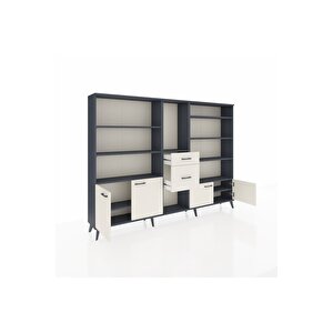 Arges Dolap 10 Raflı 2 Çekmeceli 4 Kapaklı 220x30x163 Antrasit-aytaşı