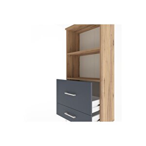 Arges Dolap 2 Raflı 2 Çekmeceli 60x30x134 Çam-antrasit