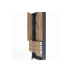 Arges Dolap 3 Raflı 3 Çekmeceli 2 Kapaklı 60x30x221 Antrasit-çam