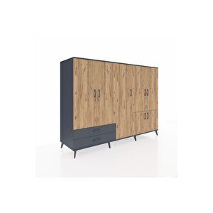 Kronos Dolap 12 Raflı 2 Çekmeceli 7 Kapaklı 220x59x163 Antrasit-çam/antrasit