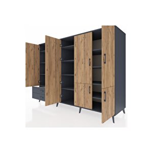 Kronos Dolap 12 Raflı 2 Çekmeceli 7 Kapaklı 220x59x163 Antrasit-çam/antrasit