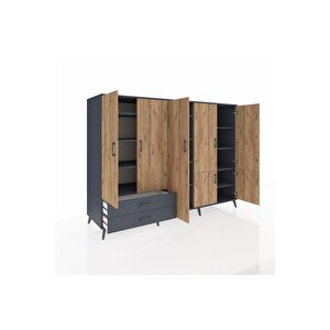 Kronos Dolap 12 Raflı 2 Çekmeceli 7 Kapaklı 220x59x163 Antrasit-çam/antrasit