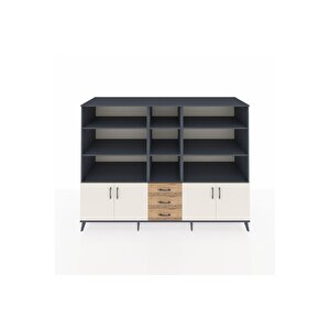 Kronos Dolap 11 Raflı 3 Çekmeceli 4 Kapaklı 220x59x163 Antrasit-aytaşı/çam