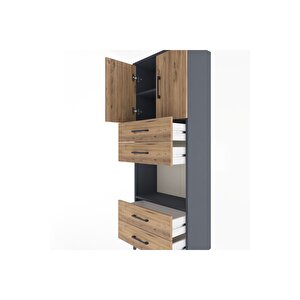 Arges Dolap 3 Raflı 4 Çekmeceli 2 Kapaklı 60x30x163 Antrasit-çam