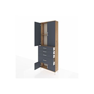 Arges Dolap 2 Raflı 4 Çekmeceli 4 Kapaklı 88x30x243 Çam-antrasit